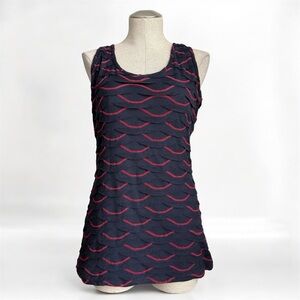 Max Studio Navy Sleeveless Top with Red Scallop Detail